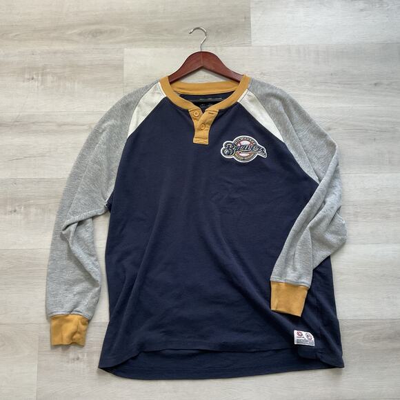 Genuine Merchandise Milwaukee Brewers Embroidered Waffle Knit Raglan Tee Medium - Picture 1 of 15